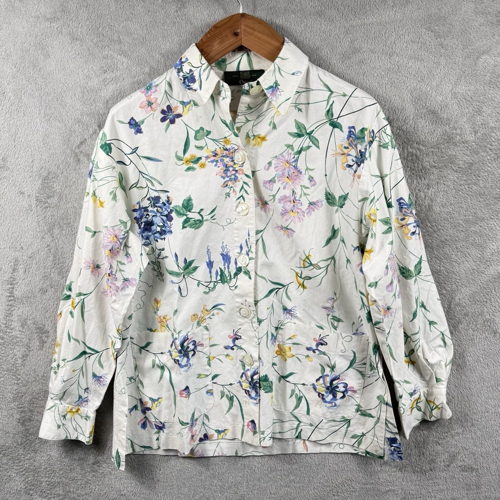 Orvis Button Down Shirt Womens M Floral Cotton Grandmacore USA Made Casual VTG